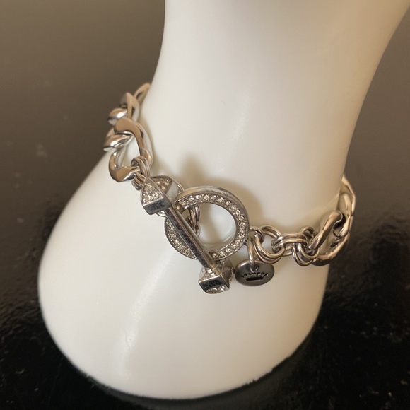 Juicy Coutures Link Bracelet Rhinestone and Silvertone Toggle Clasp - Picture 2 of 11
